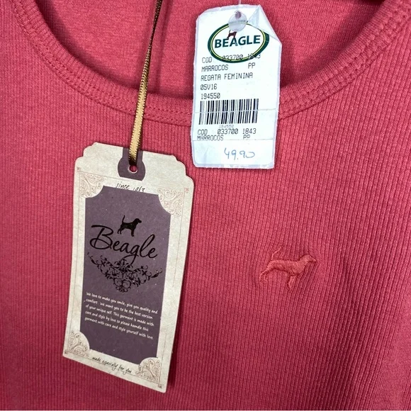 NWT : VINTAGE : Beagle size XS : Y2K rust red ribbed embroidered casual tank top - Picture 8 of 8